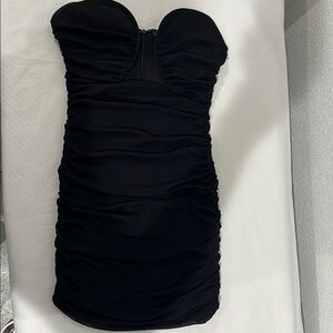 Black Ruched Strapless Bodycon Dress